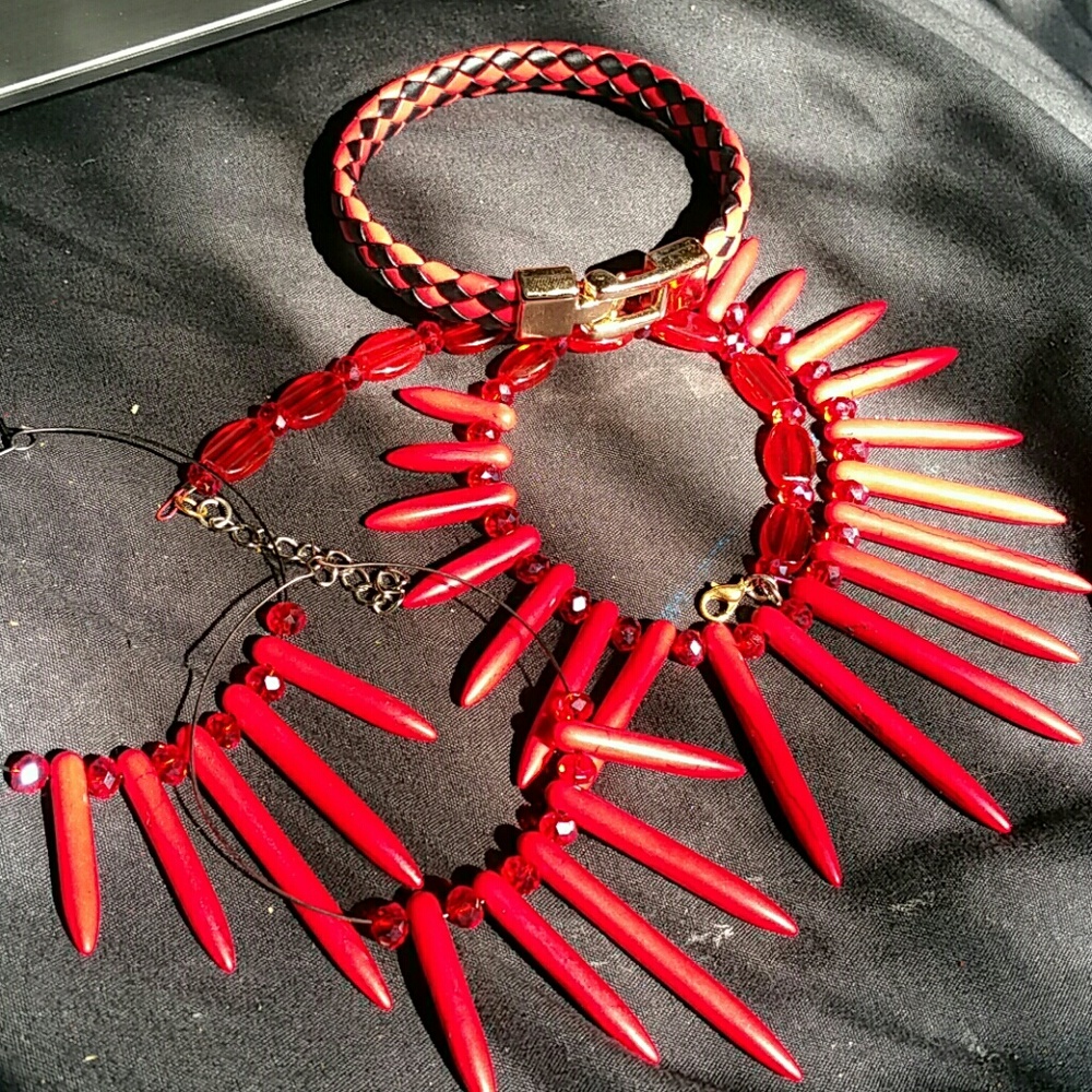 3pc OOAK Red spiked howlite choker jewelry set